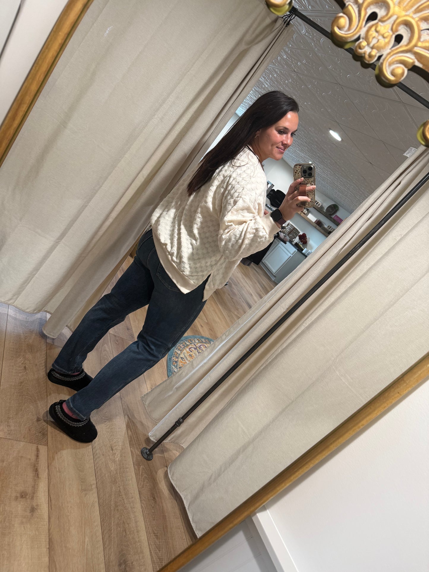 Cream Checkered Crewneck