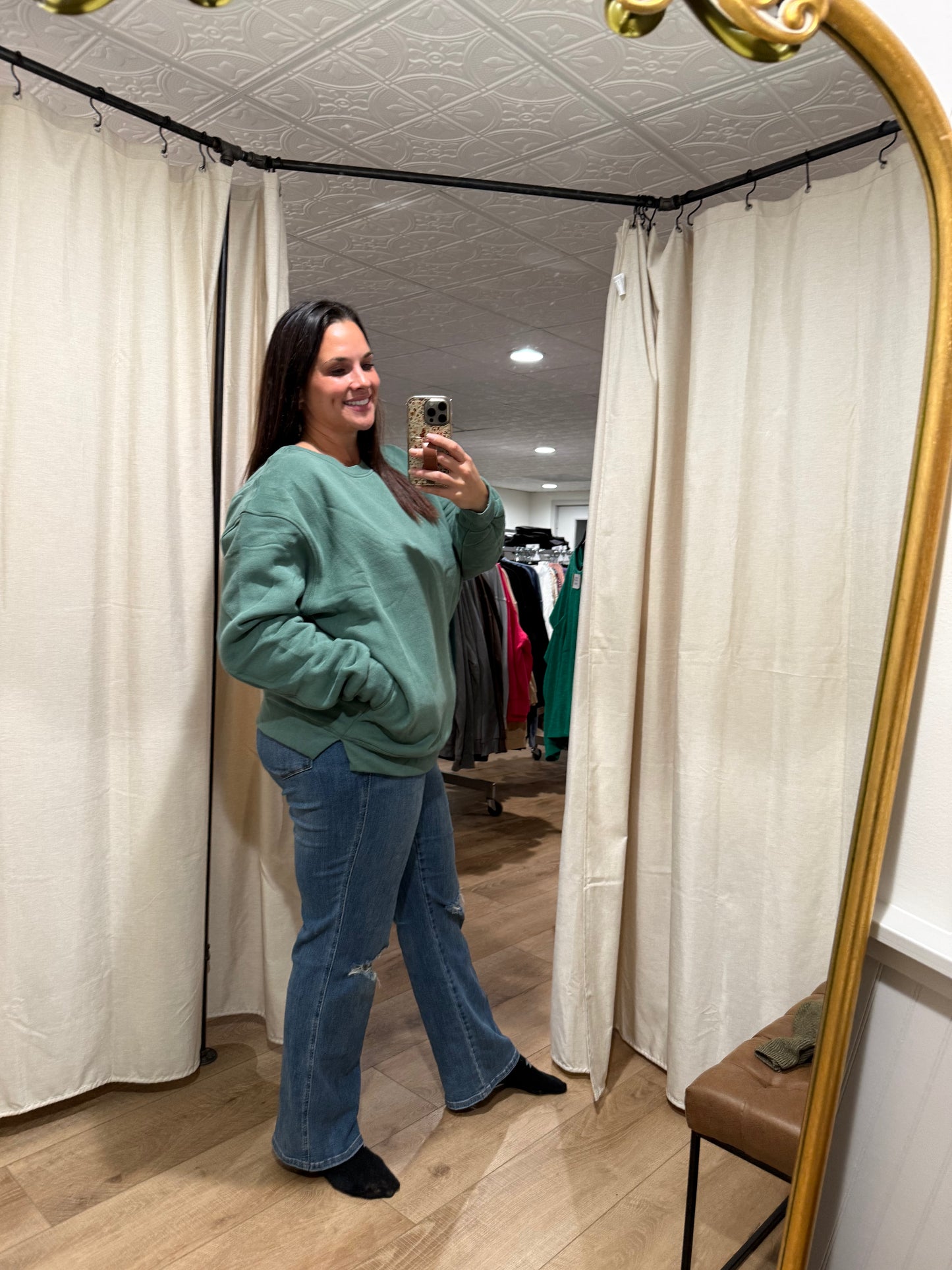 Green Fleece Oversized Crewneck