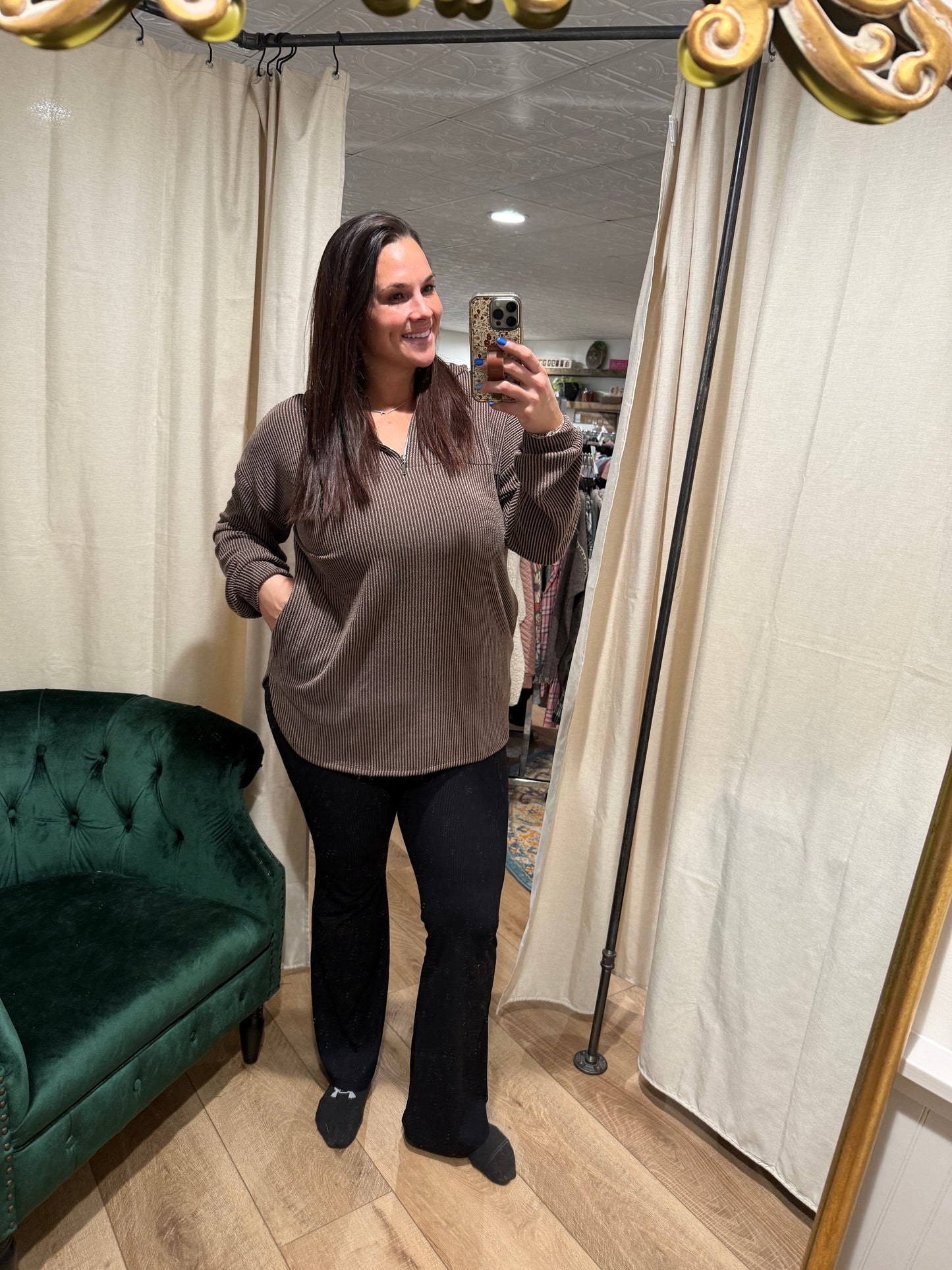 Mocha Ribbed Quarter Zip