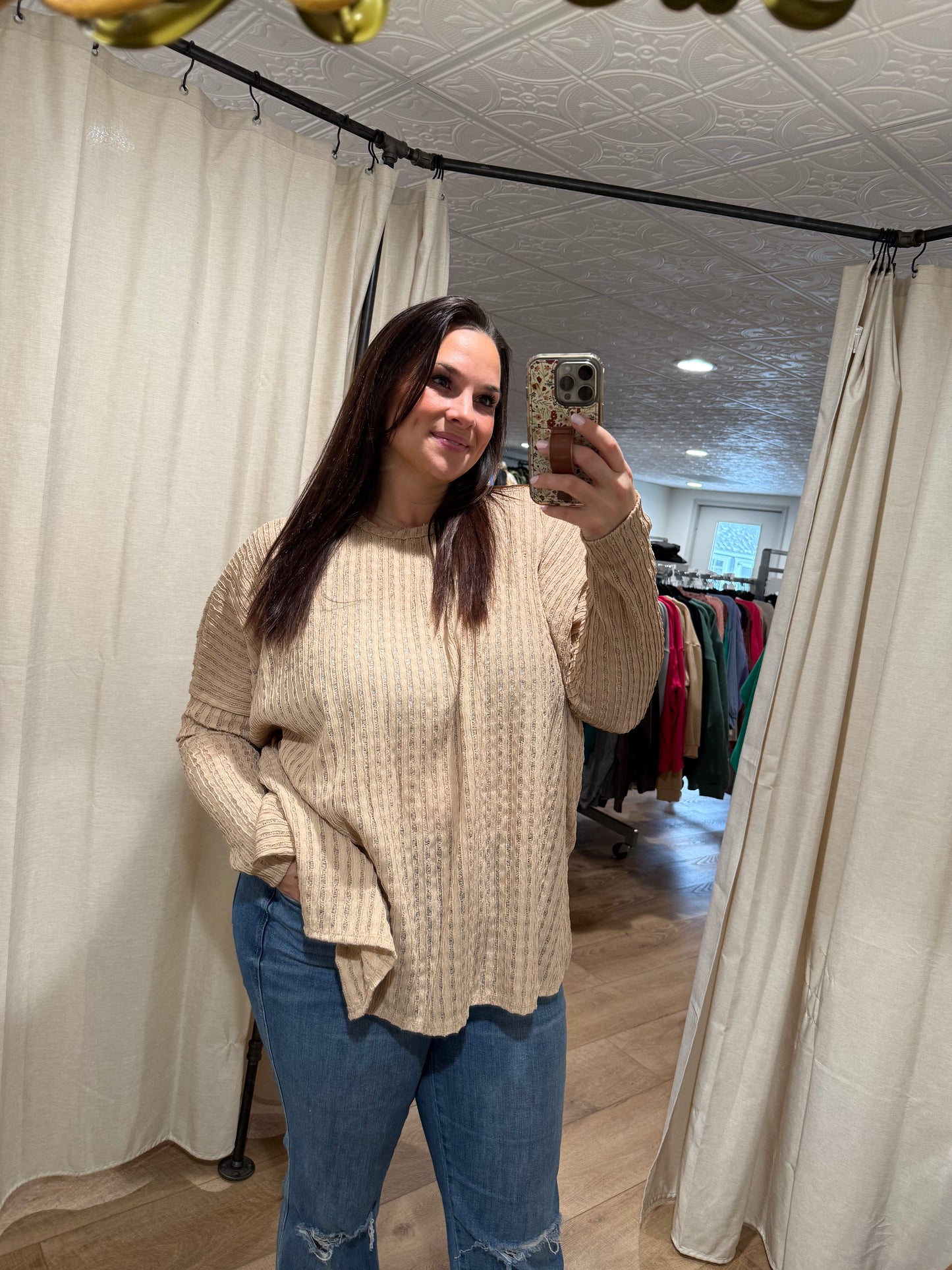 Sand Waffle Knit Long Sleeve