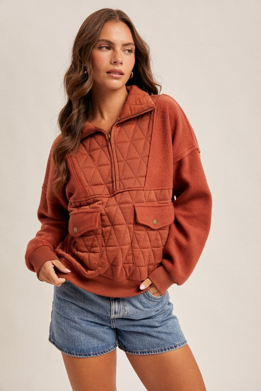 Rust Quilted Quarter Zip