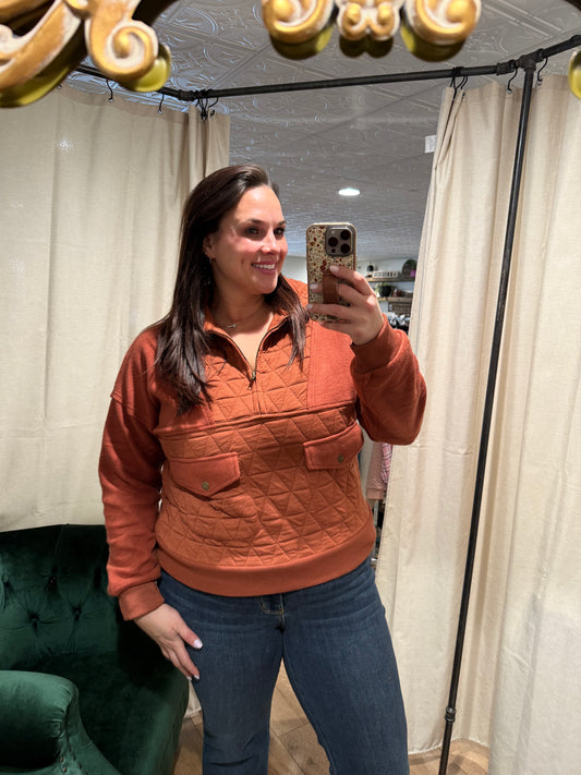Rust Quilted Quarter Zip