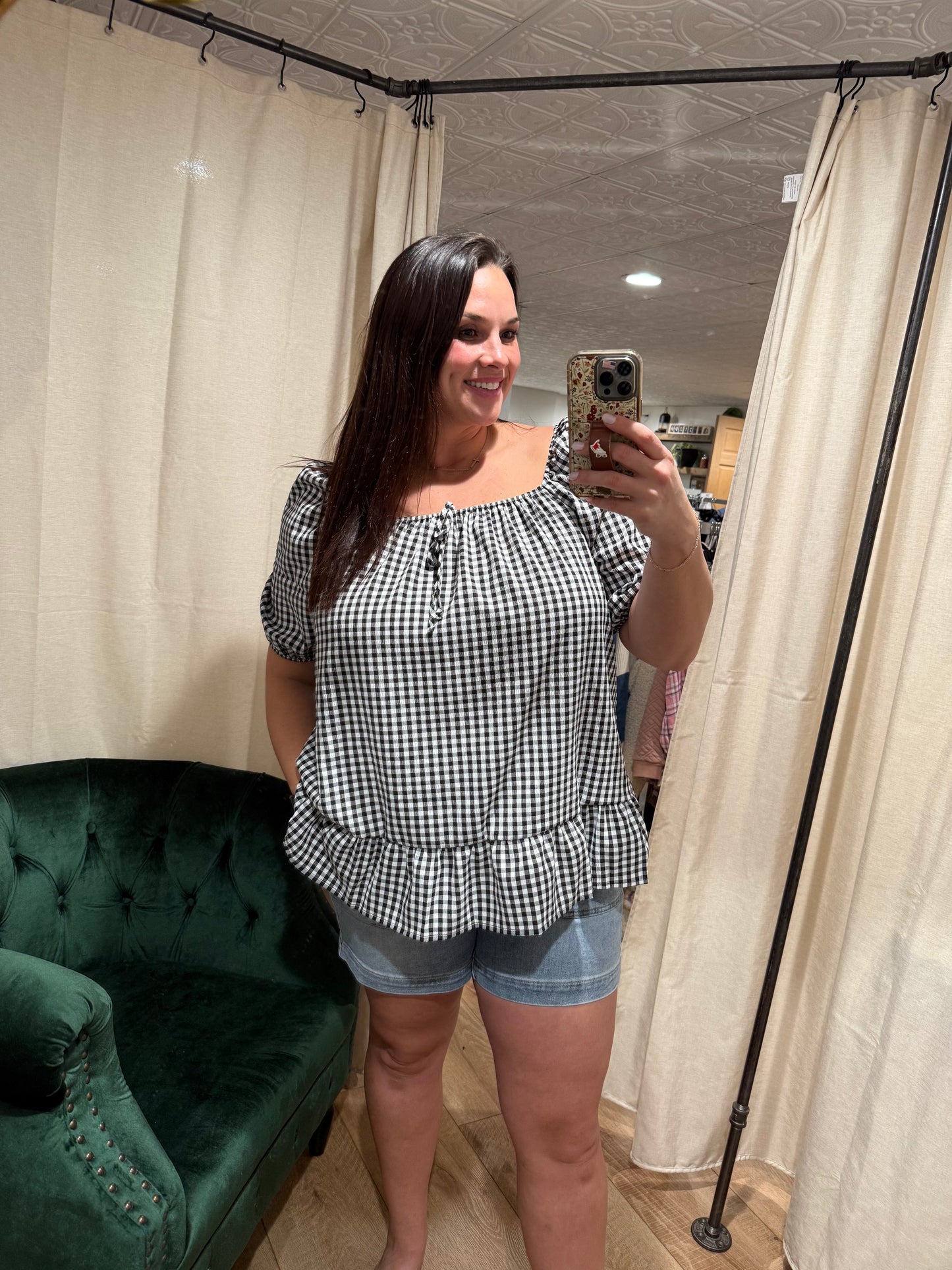 Black / White Gingham Short Sleeve