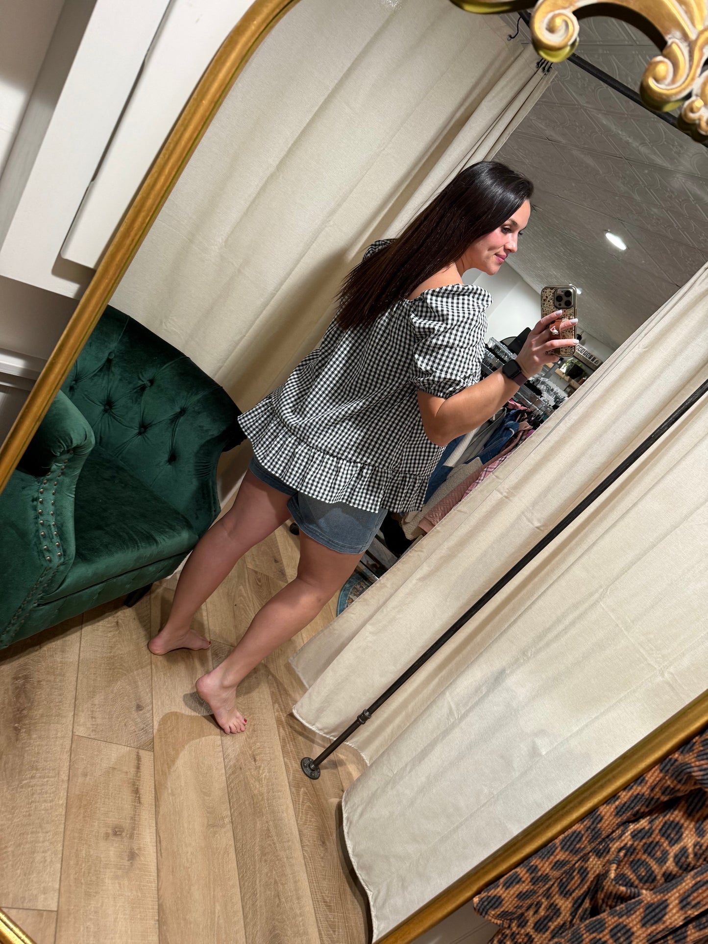 Black / White Gingham Short Sleeve