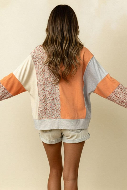Orange Floral Textured Longsleeve