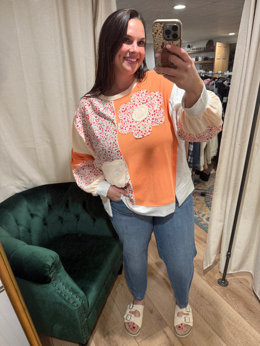 Orange Floral Textured Longsleeve