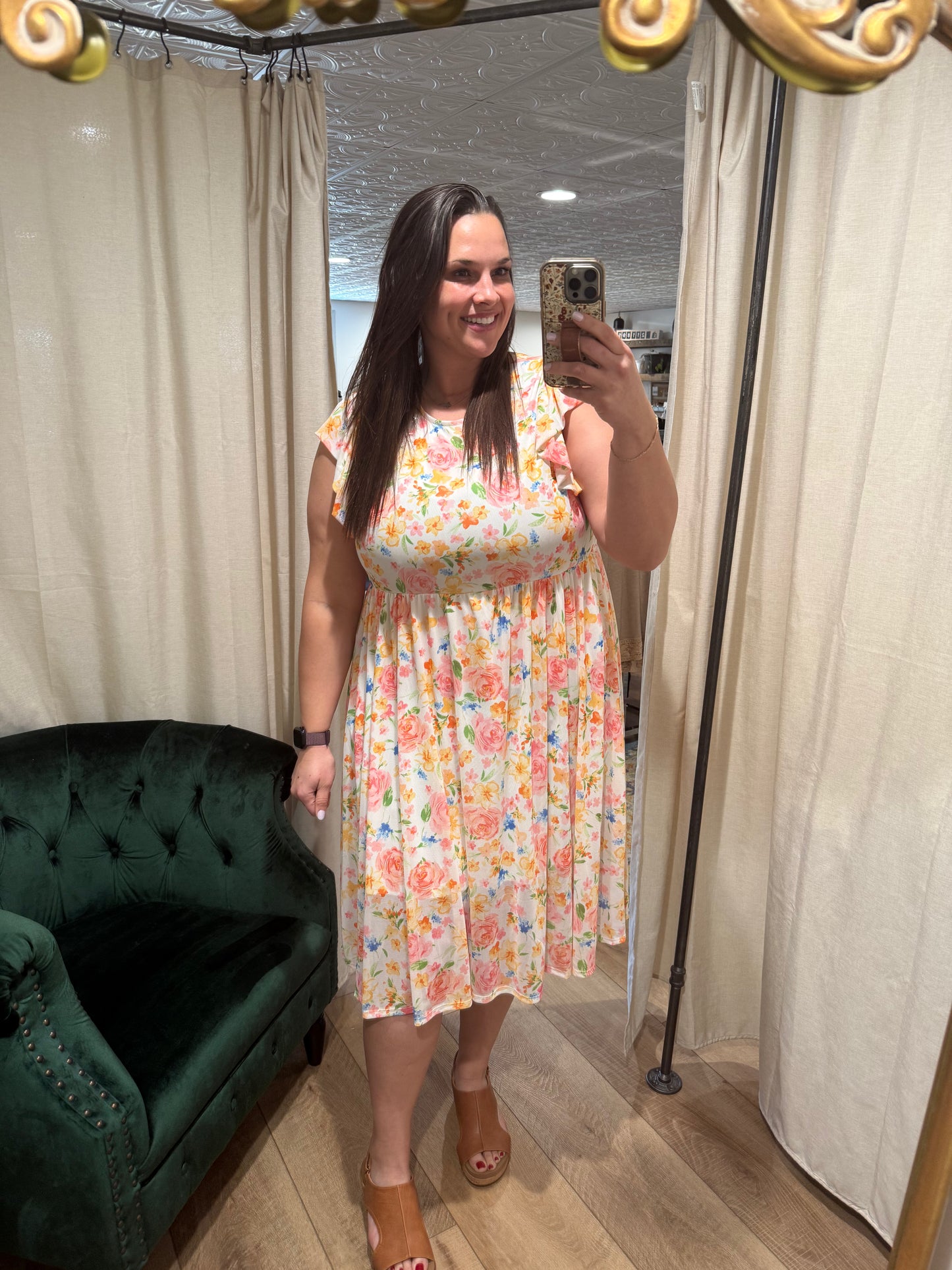 Coral Floral Midi Dress