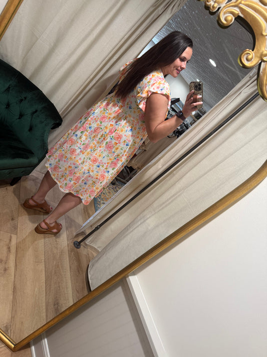 Coral Floral Midi Dress