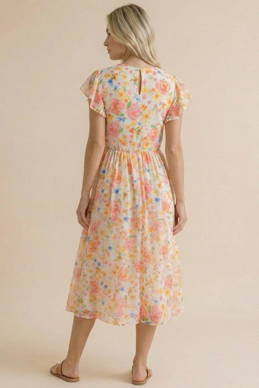 Coral Floral Midi Dress