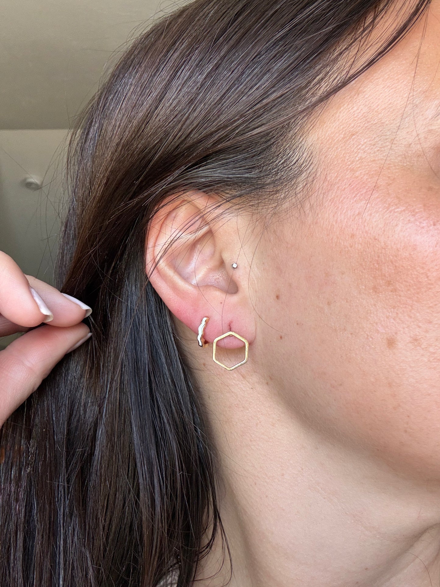 Gold & Silver Hexagon Studs