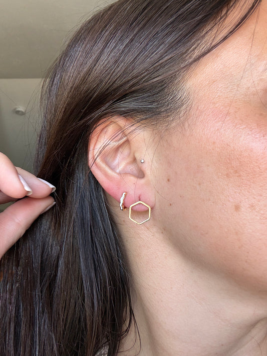 Gold & Silver Hexagon Studs