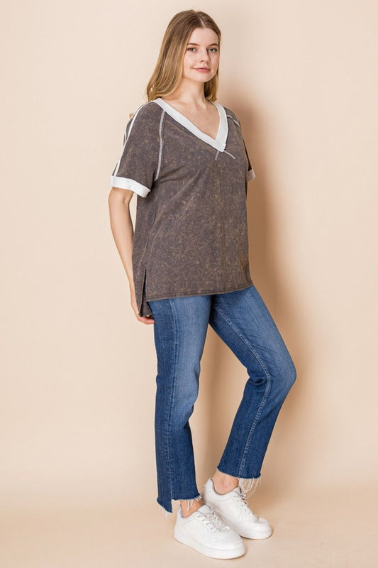 Brown Mineral Wash with Reverse Stitching