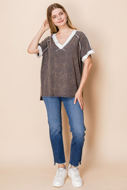 Brown Mineral Wash with Reverse Stitching