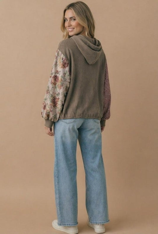 Mocha & Floral Patchwork Hoodie