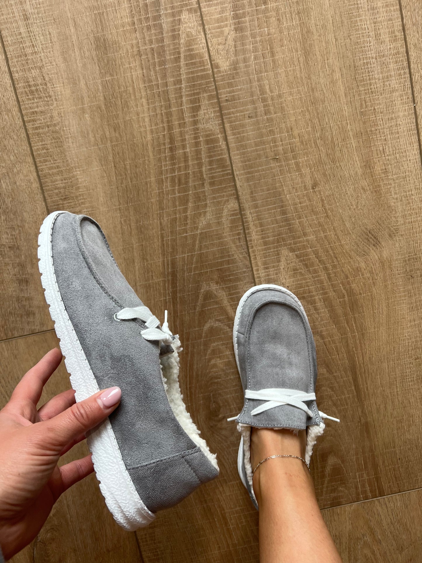 Gray Sherpa Lined Slip Ons