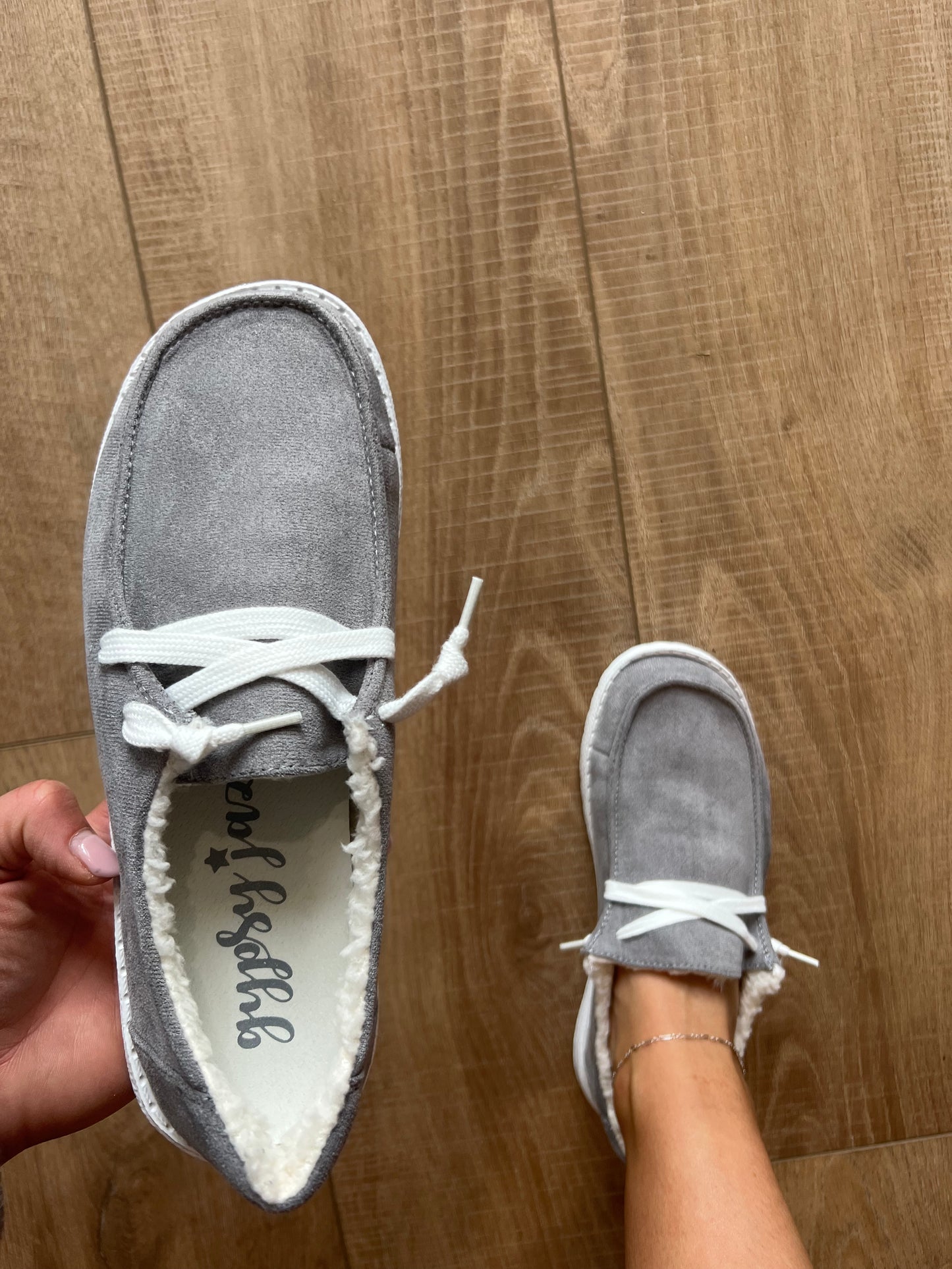 Gray Sherpa Lined Slip Ons