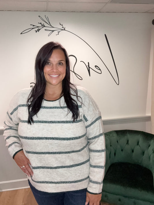 Staccato Oatmeal / Green Striped Sweater