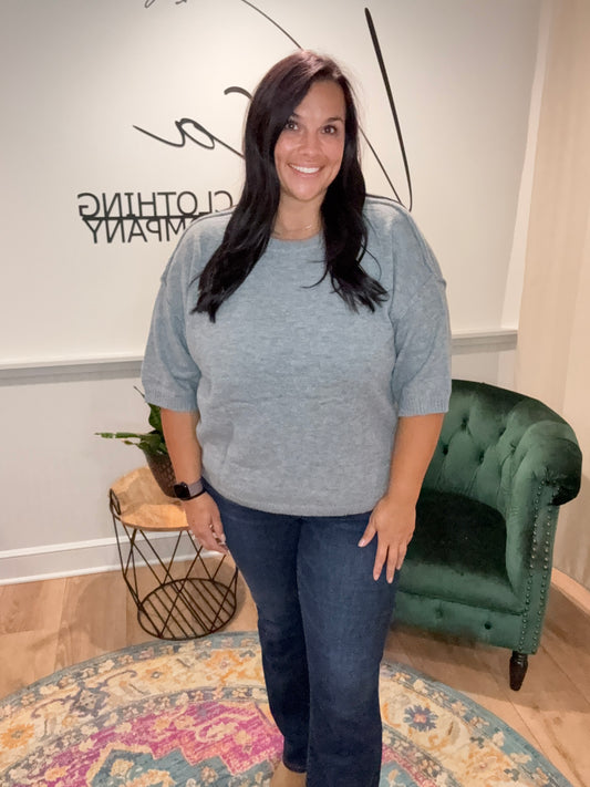 Staccato Grey Raw Edge Half Sleeve Sweater