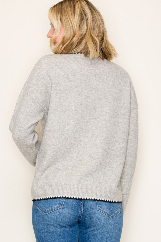 Oatmeal Blanket Stitch Trim Sweater