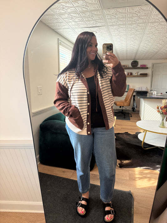 Staccato Oatmeal / Copper Striped Cardigan