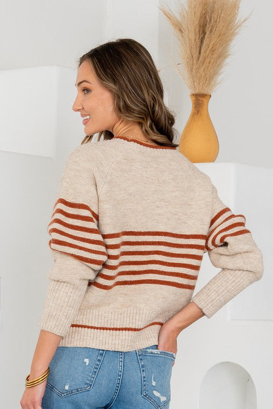 Oatmeal / Rust Knit Sweater