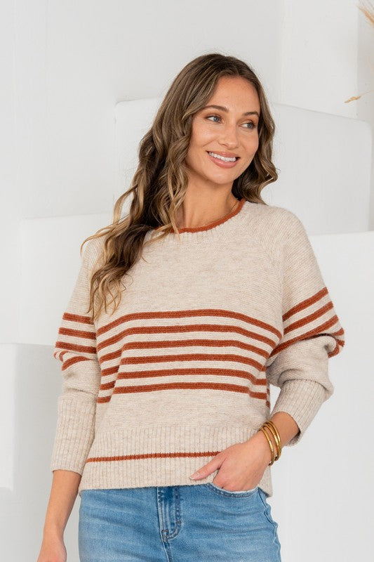 Oatmeal / Rust Knit Sweater