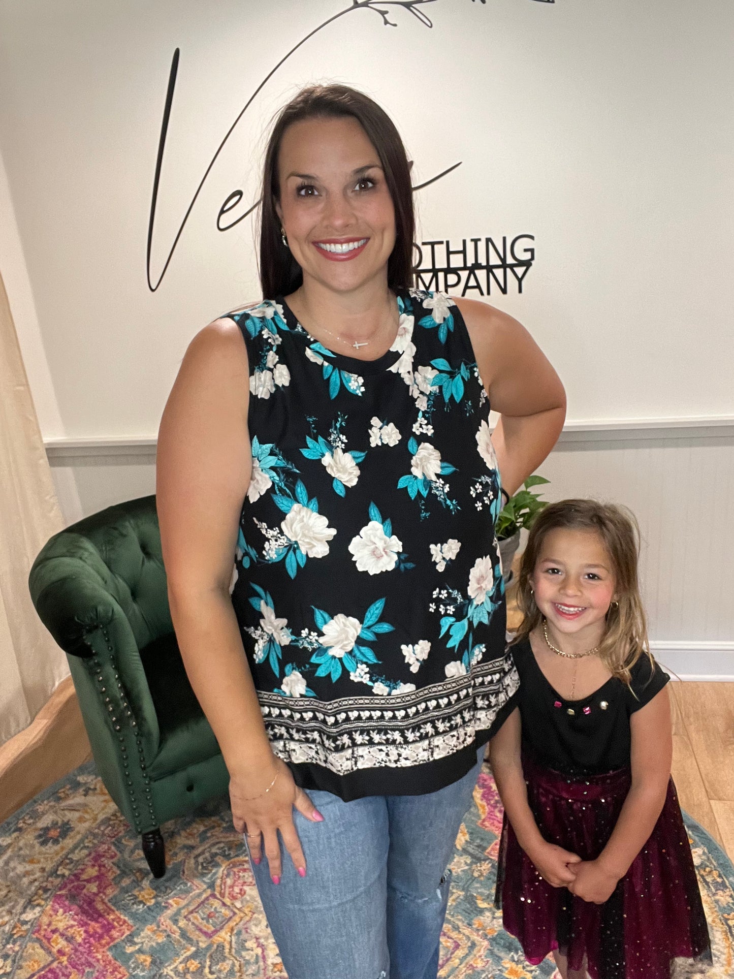 Black Floral Print Tank