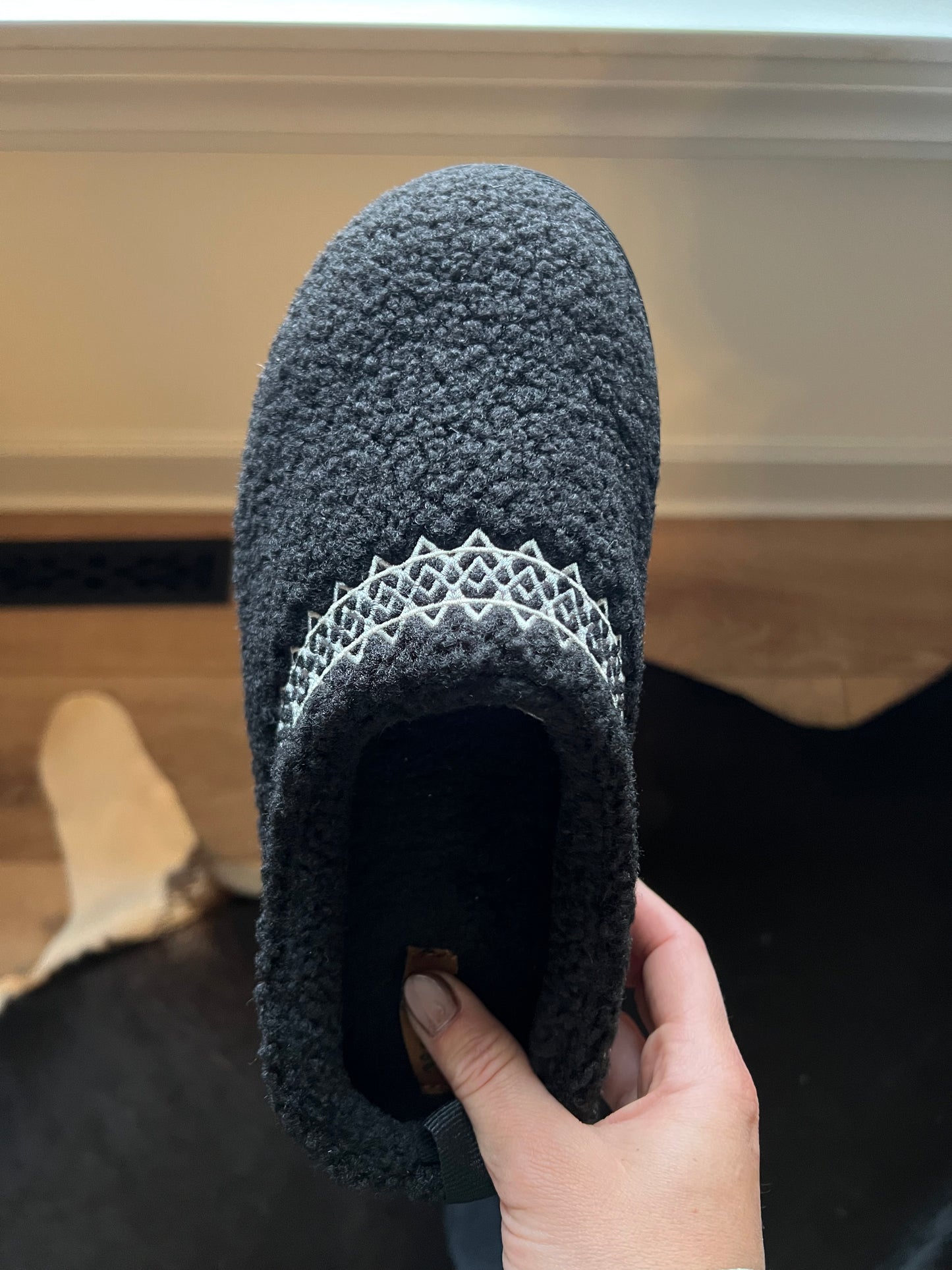 Very G Black Sherpa Slip On Shoes