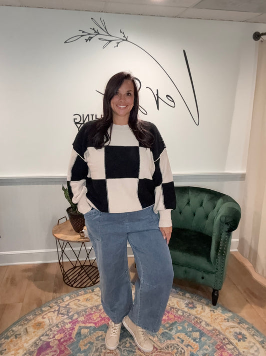 Wide Leg Elastic Waist Denim Pants