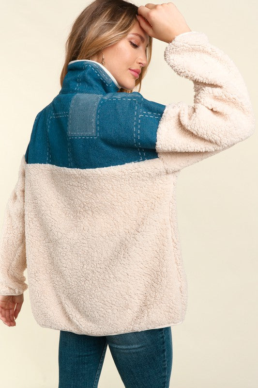 Blue / Cream Sherpa 1/4 Zip