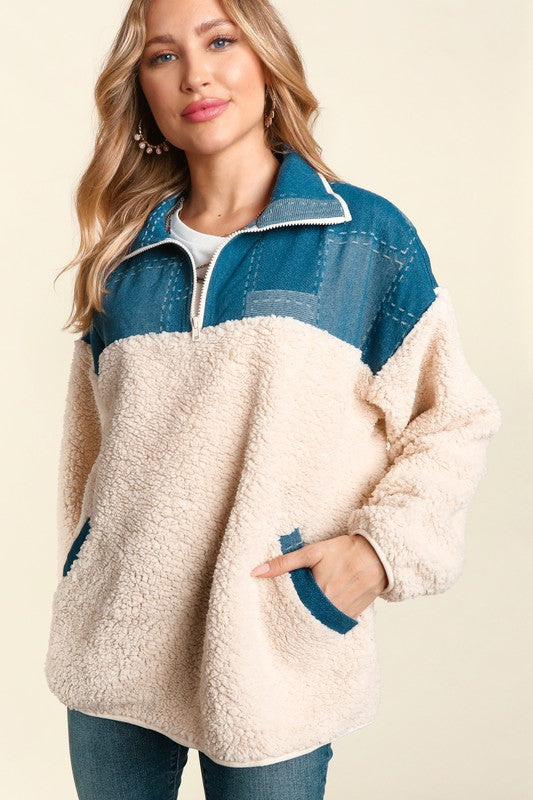 Blue / Cream Sherpa 1/4 Zip