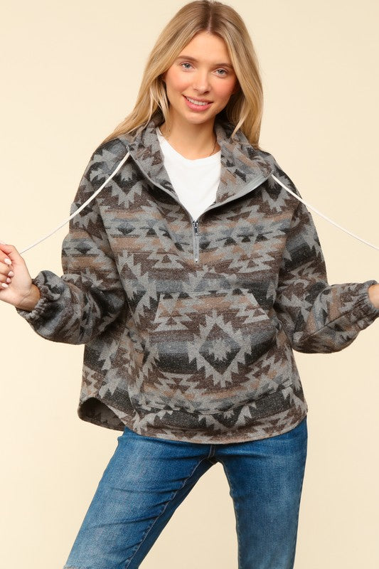 Aztec 1/4 Zip with Hood