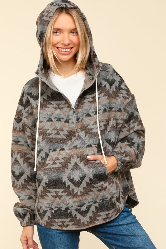 Aztec 1/4 Zip with Hood