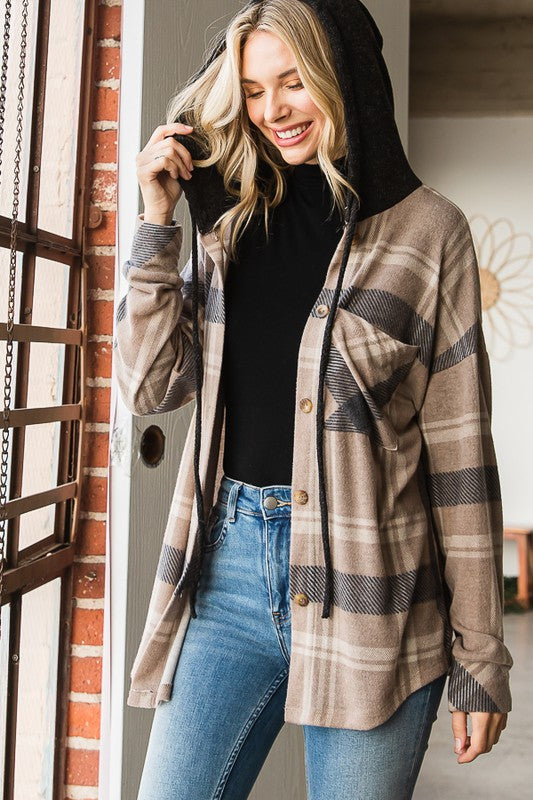 Plaid Button Up with Hood (2 Colors)