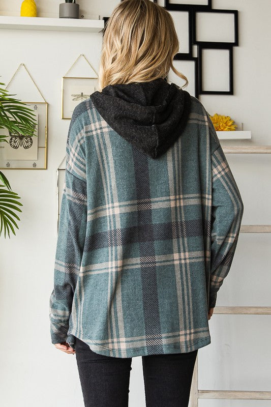 Plaid Button Up with Hood (2 Colors)