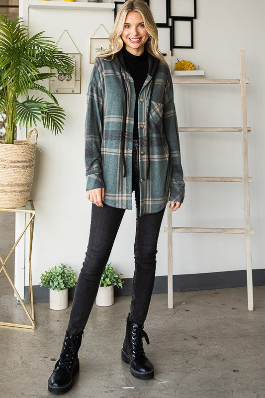 Plaid Button Up with Hood (2 Colors)