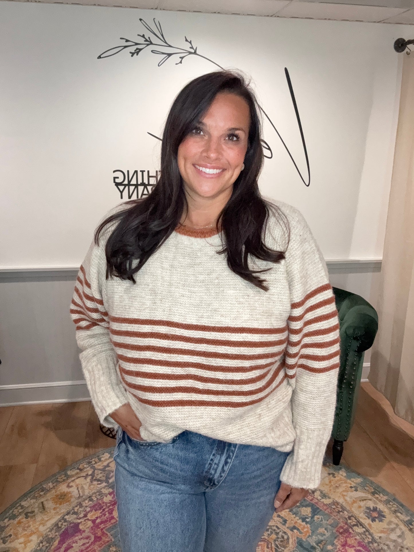 Oatmeal / Rust Knit Sweater