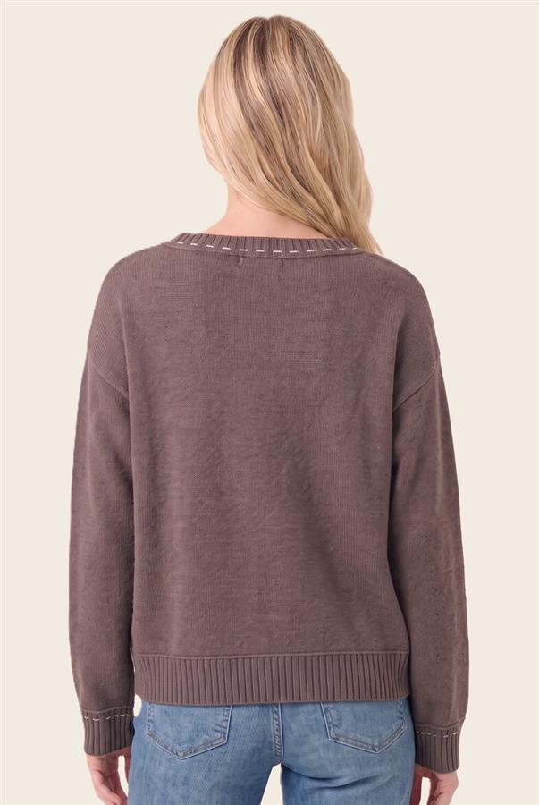 Staccato Dark Mocha Blanket Stitch Sweater