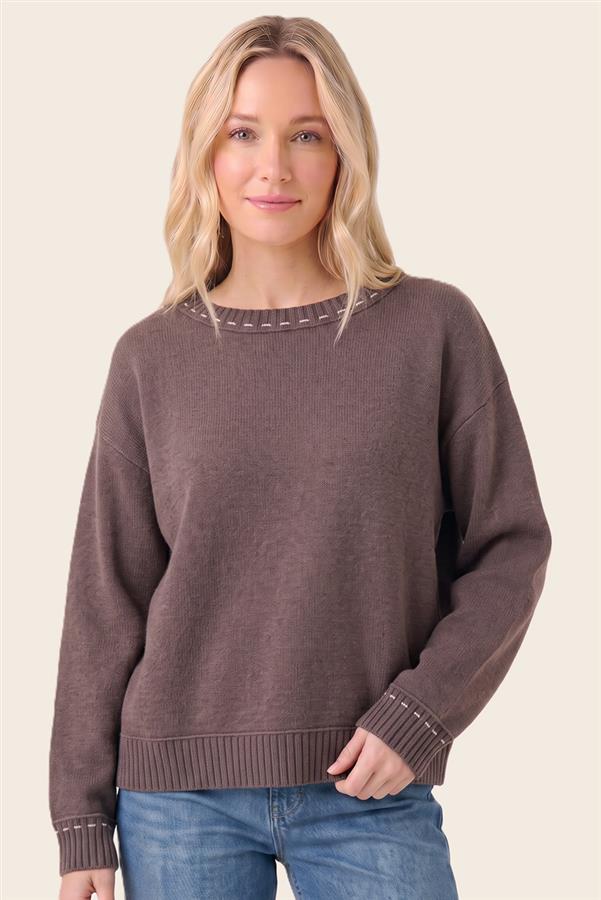 Staccato Dark Mocha Blanket Stitch Sweater