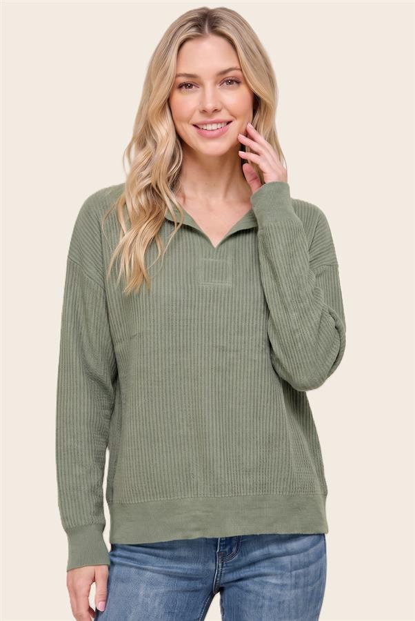 Staccato Olive Mini Waffle Sweater