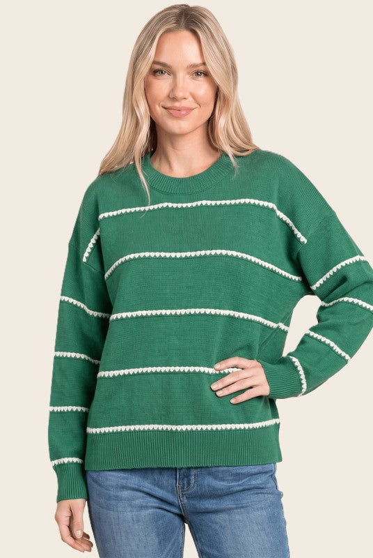 Staccato Green Blanket Stitch Sweater
