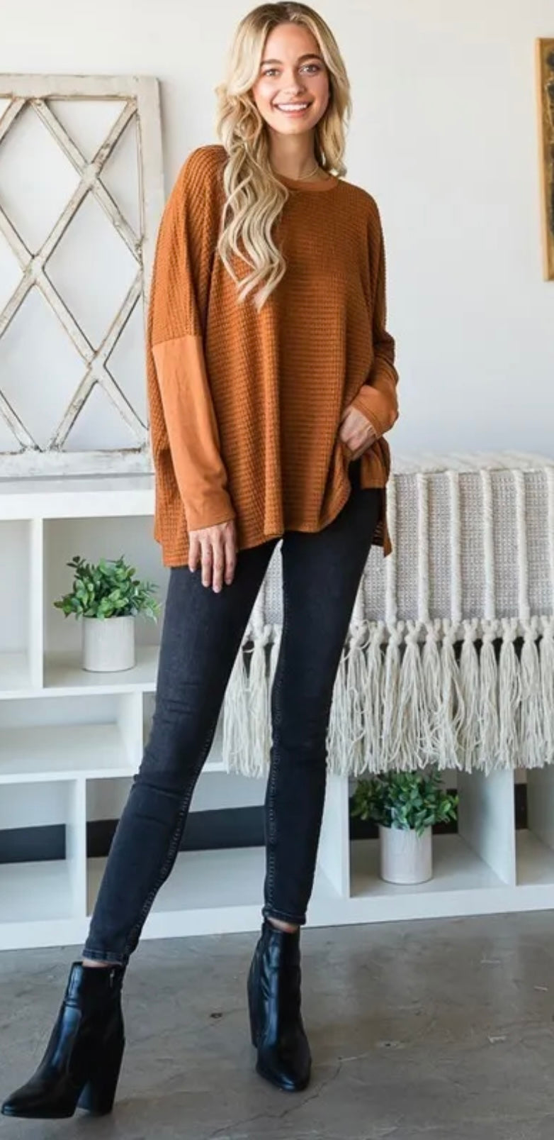 Waffle Knit Slit Sweater (2 Colors)