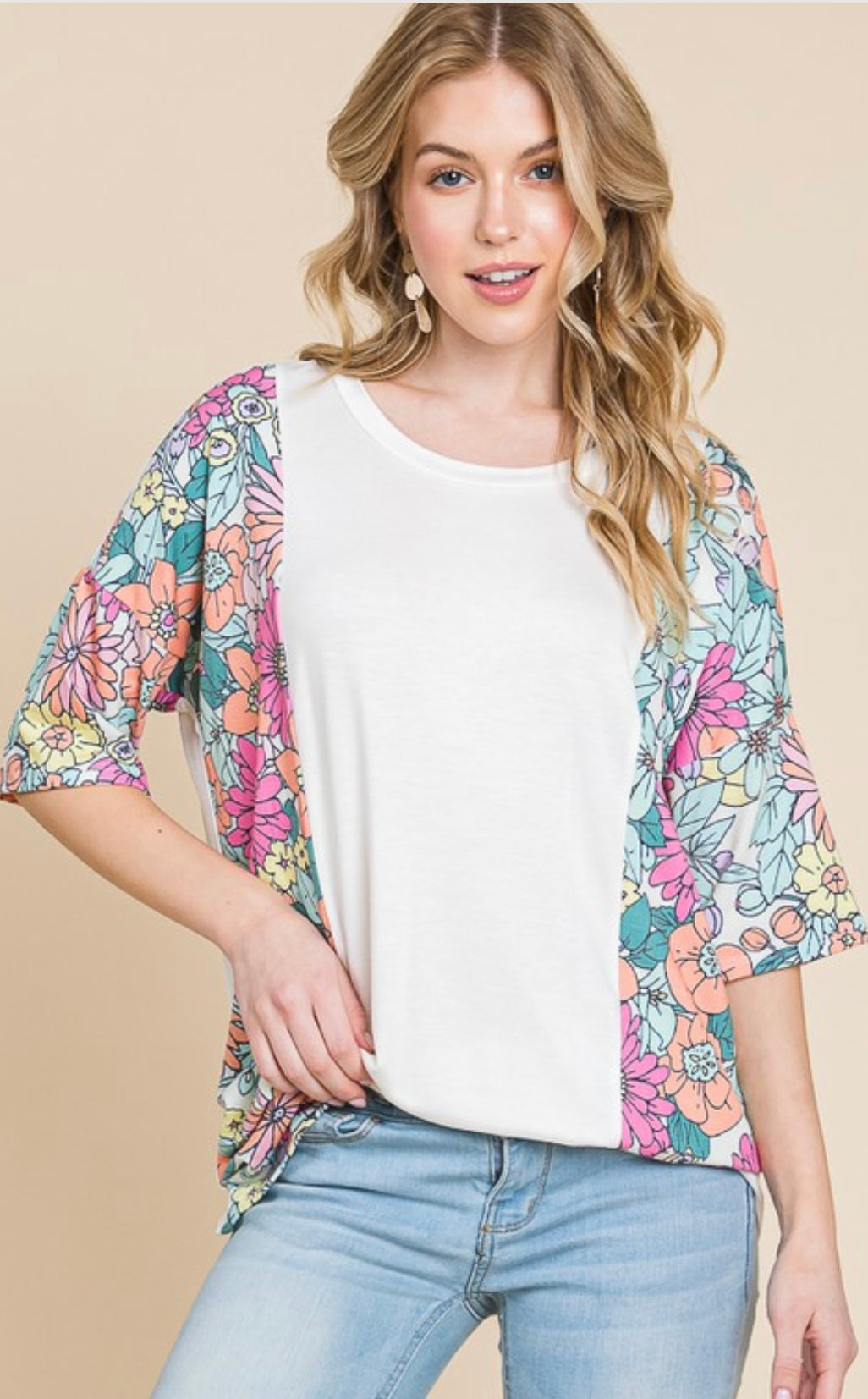 Ivory/Floral Knit Top