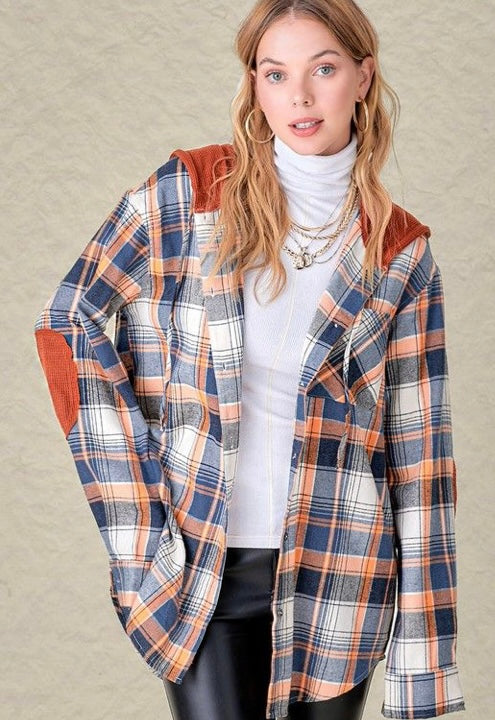Hooded Plaid Button Up (2 Colors)