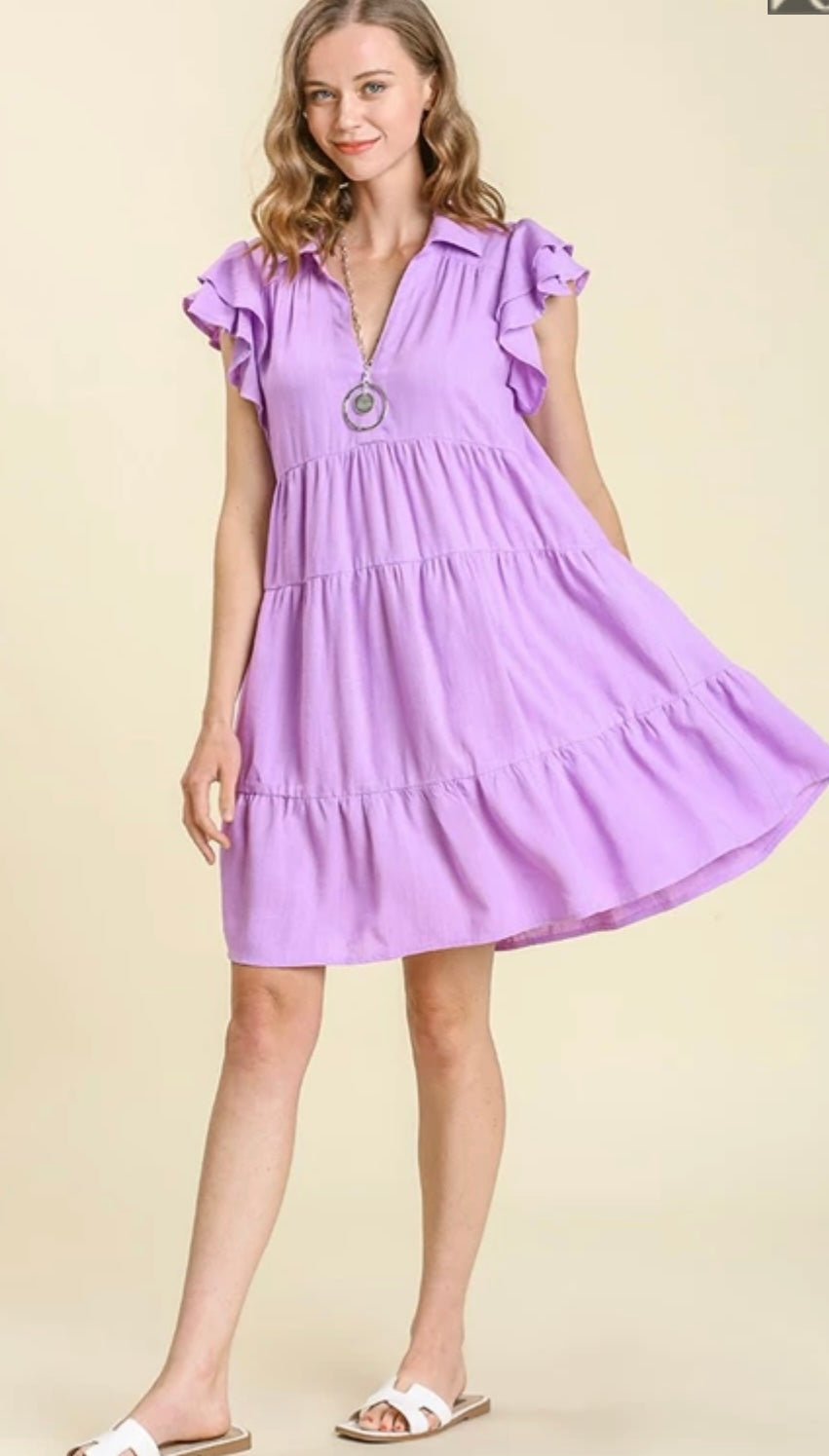 Lavender Linen Collared Dress