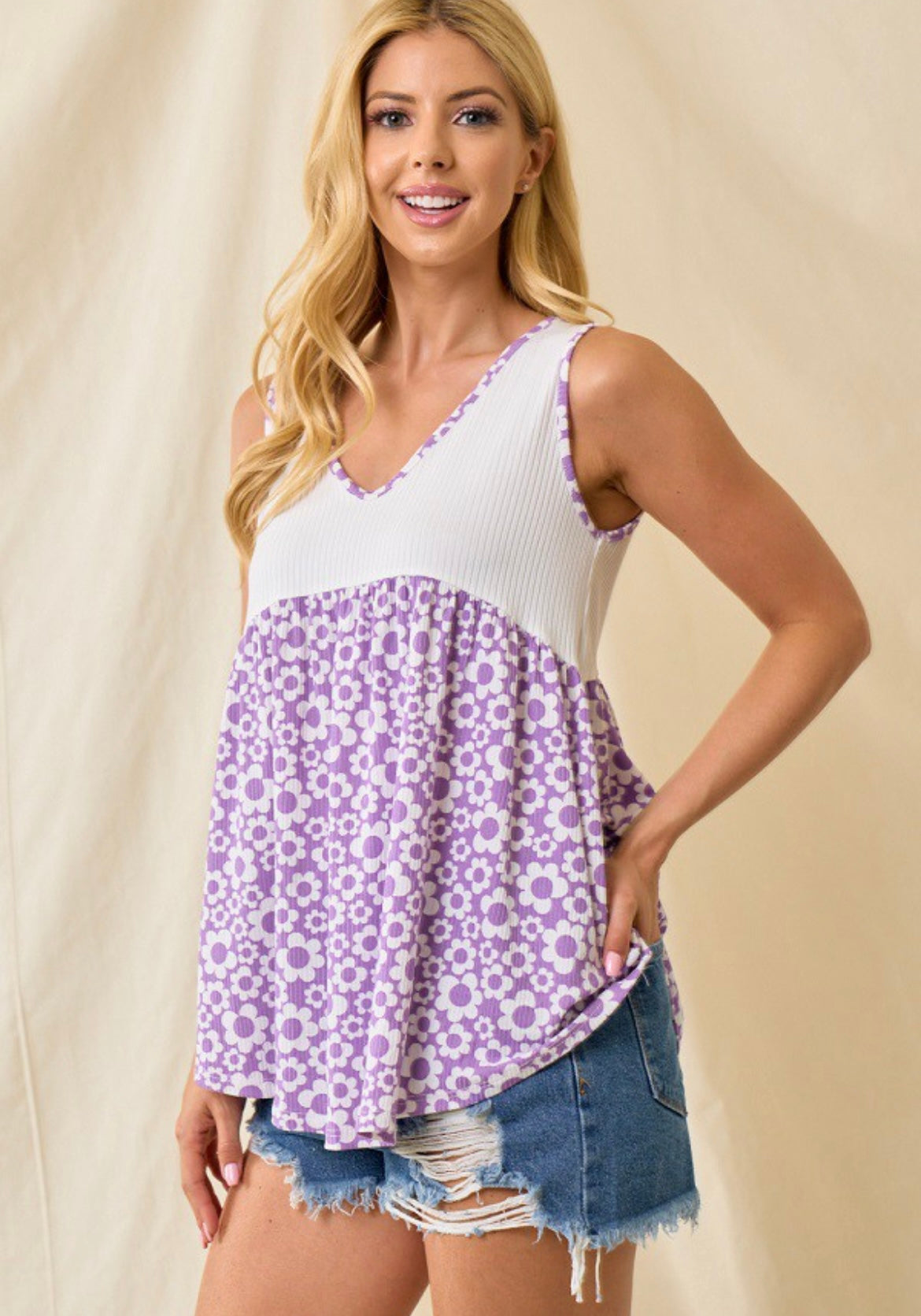 Ribbed Floral Tank (3 Colors)