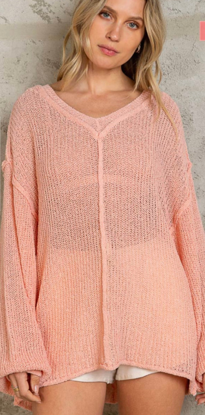 Coral Pink Thin Knit Sweater