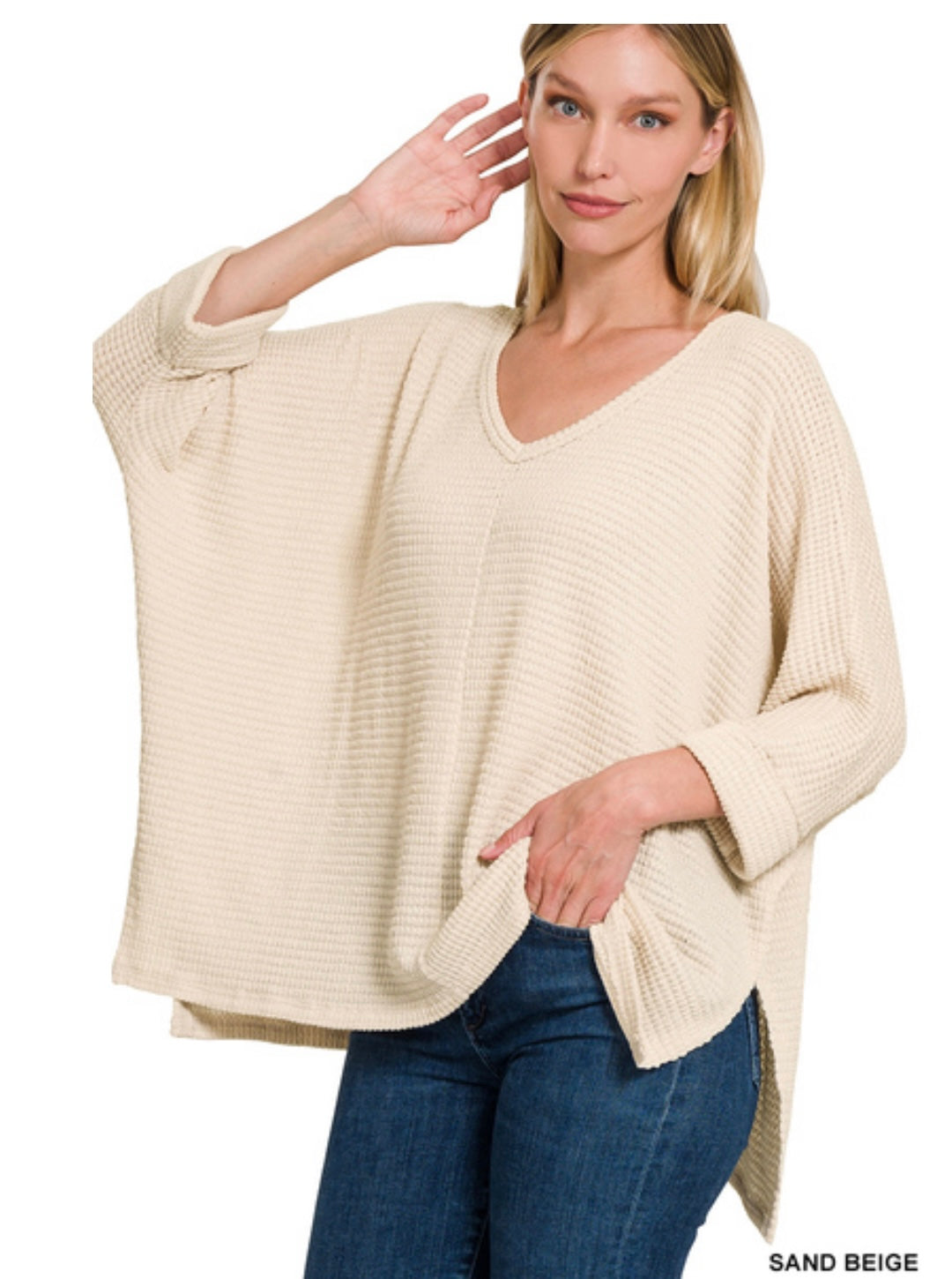 Suéter de punto tipo gofre con manga 3/4 (3 colores)