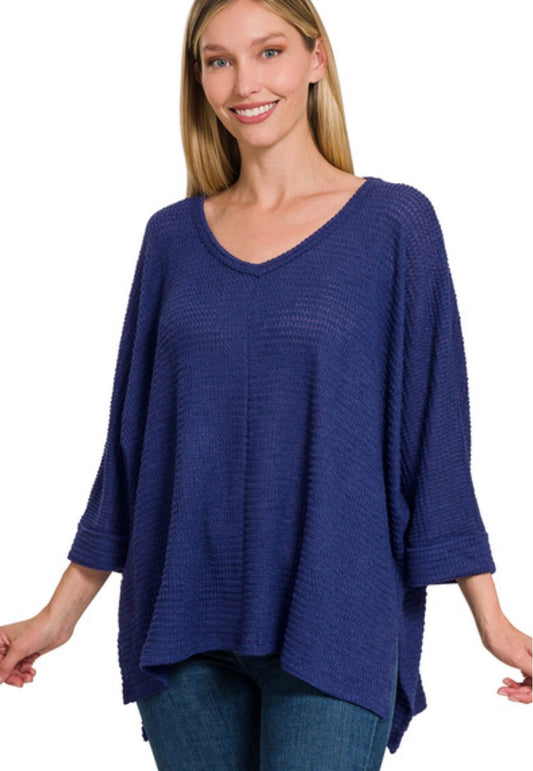 3/4 Sleeve Waffle Knit Sweater (3 Colors)