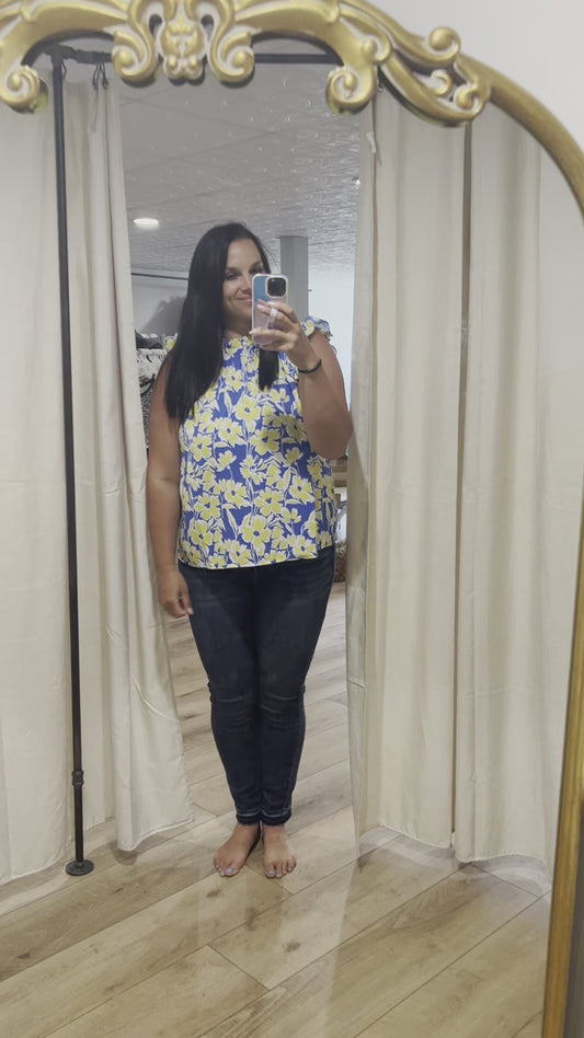 Staccato Plus Blue/Yellow Floral Blouse